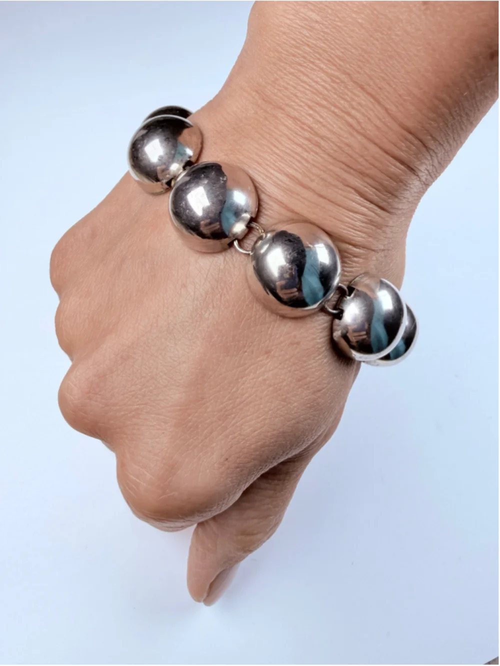 Modernist Space Age Atomic Bubble Sphere Disc 925 Sterling Silver VTG Bracelet